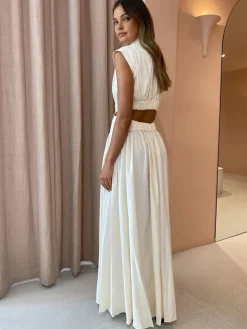 COMMENSE Mock Neck Cut Out Long Dress* White Dresses|Black Dresses