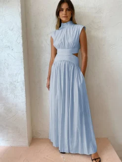 COMMENSE Mock Neck Cut Out Long Dress* White Dresses|Black Dresses