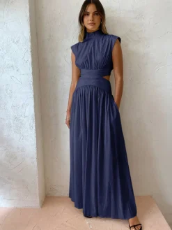COMMENSE Mock Neck Cut Out Long Dress* White Dresses|Black Dresses