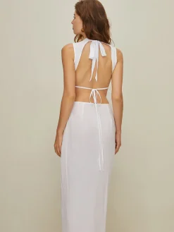 COMMENSE Mock Neck Cutout Backless Dress* White Dresses|Casual Dresses