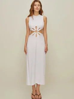 COMMENSE Mock Neck Cutout Backless Dress* White Dresses|Casual Dresses