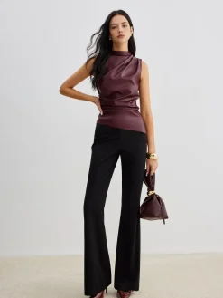 COMMENSE Mock Neck Faux Leather Cinched Tank Top* Tank Tops & Camis|Tops