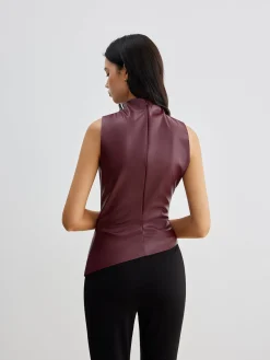 COMMENSE Mock Neck Faux Leather Cinched Tank Top* Tank Tops & Camis|Tops