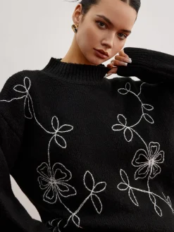 COMMENSE Mock Neck Floral Shift Sweater* Sweater Tops|Sweaters & Cardigans