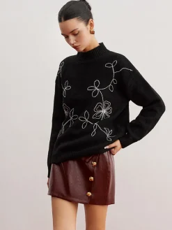 COMMENSE Mock Neck Floral Shift Sweater* Sweater Tops|Sweaters & Cardigans