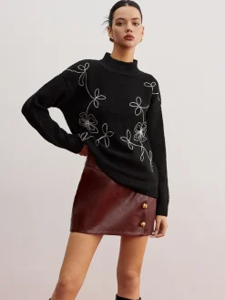 COMMENSE Mock Neck Floral Shift Sweater* Sweater Tops|Sweaters & Cardigans