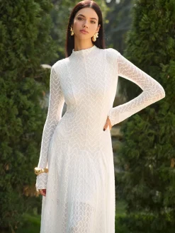 COMMENSE Mock Neck Lace Flowy Long Dress* Dresses