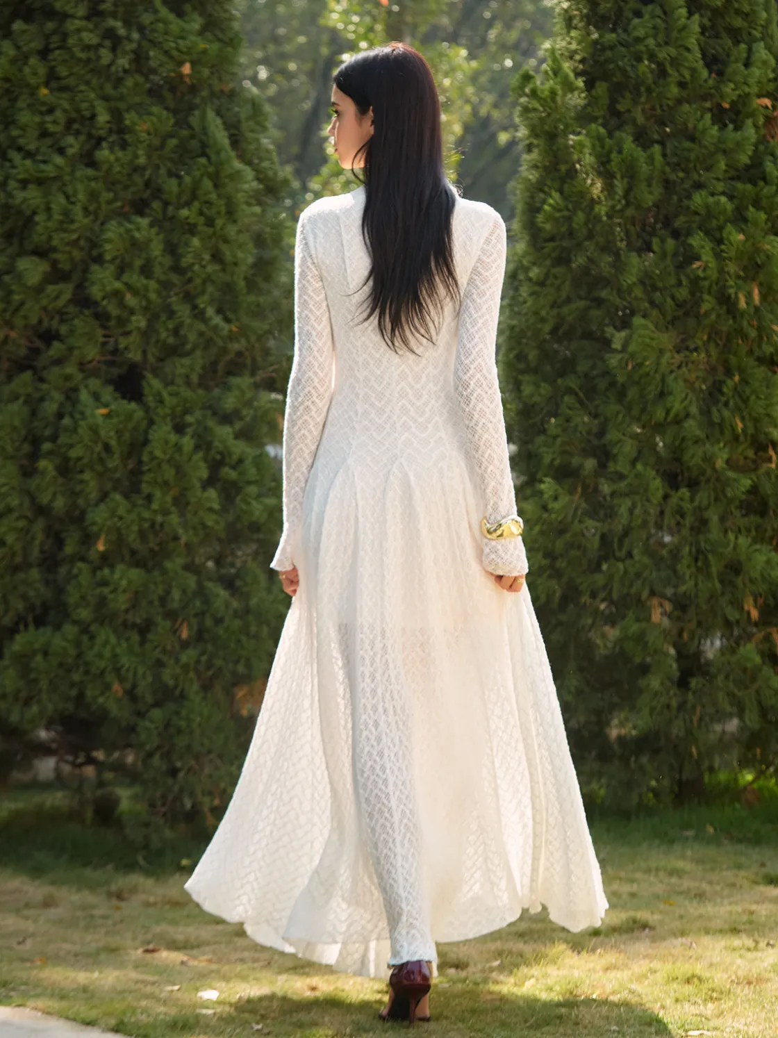 COMMENSE Mock Neck Lace Flowy Long Dress* Dresses