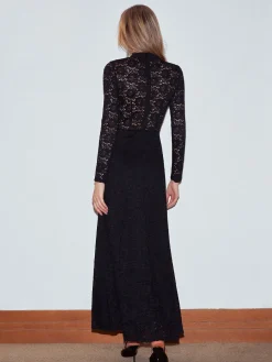 COMMENSE Mock Neck Lace Zipper Dress* Black Dresses|Casual Dresses