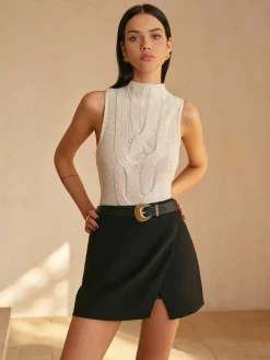 COMMENSE Mock Neck Lettuce Trim Sweater Vest* Vests|Knitwear