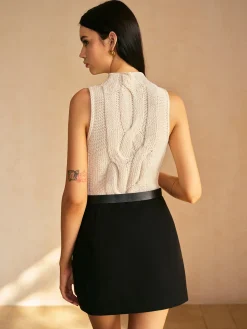 COMMENSE Mock Neck Lettuce Trim Sweater Vest* Vests|Knitwear