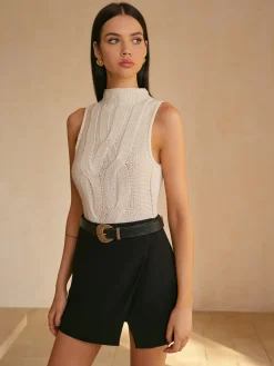 COMMENSE Mock Neck Lettuce Trim Sweater Vest* Vests|Knitwear