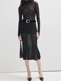 COMMENSE Mock Neck Mesh Thin T-Shirt* T-shirts|Matching Sets