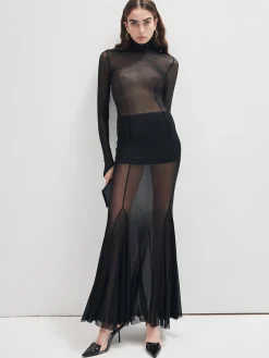 COMMENSE Mock Neck Mesh Thin T-Shirt* T-shirts|Matching Sets