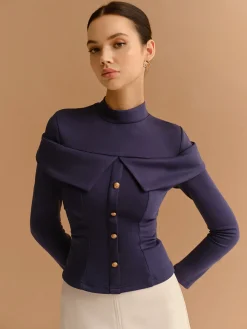 COMMENSE Mock Neck Metal-Detail Jersey Top* T-shirts|Tops