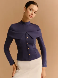 COMMENSE Mock Neck Metal-Detail Jersey Top* T-shirts|Tops