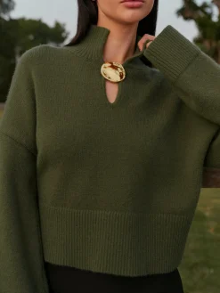 COMMENSE Mock Neck Metal-Detail Short Sweater* Knitwear|Tops