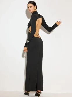 COMMENSE Mock Neck Open Back Long Dress* Dresses