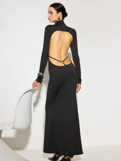 COMMENSE Mock Neck Open Back Long Dress* Dresses