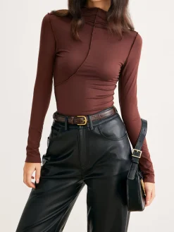 COMMENSE Mock Neck Piping Slim Jersey Top* T-shirts|Tops