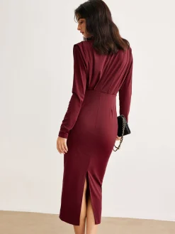 COMMENSE Mock Neck Pleated Jersey Dress* Black Dresses|Casual Dresses