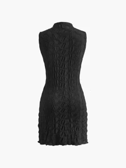COMMENSE Mock Neck Plisse Detailed Dress* Black Dresses|Casual Dresses