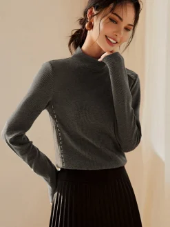 COMMENSE Mock Neck Ribbed Embroidered Trim T-Shirt* T-shirts|Tops