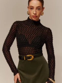 COMMENSE Mock Neck Semi-Sheer T-Shirt* T-shirts|Matching Sets
