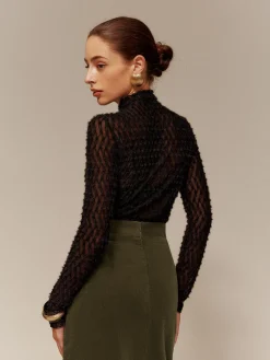 COMMENSE Mock Neck Semi-Sheer T-Shirt* T-shirts|Matching Sets