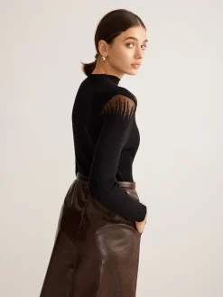 COMMENSE Mock Neck Sheer Panel Knit Top* Sweater Tops|Sweaters & Cardigans