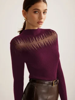 COMMENSE Mock Neck Sheer Panel Knit Top* Sweater Tops|Sweaters & Cardigans