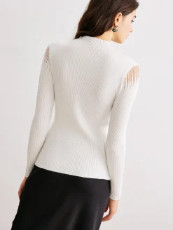 COMMENSE Mock Neck Sheer-Detail Knit Top* Sweater Tops|Sweaters & Cardigans