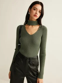 COMMENSE Mock Neck Skinny Knit Top* Sweater Tops|Sweaters & Cardigans