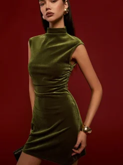 COMMENSE Mock Neck Sleeveless Satin Dress* Black Dresses|Casual Dresses