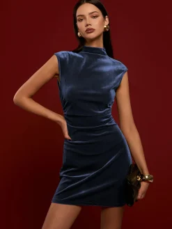 COMMENSE Mock Neck Sleeveless Velvet Dress* Dresses