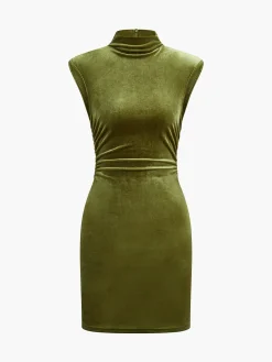 COMMENSE Mock Neck Sleeveless Velvet Dress* Dresses