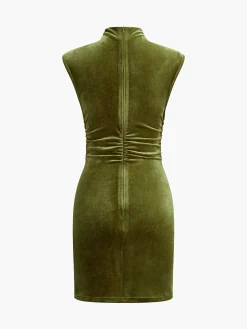 COMMENSE Mock Neck Sleeveless Velvet Dress* Dresses
