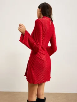 COMMENSE Mock Neck Textu Dress* Casual Dresses|Work Dresses