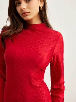 COMMENSE Mock Neck Textu Dress* Casual Dresses|Work Dresses