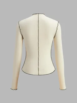 COMMENSE Mock Neck Wave-Piping Jersey Top* T-shirts|Tops