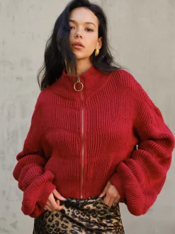 COMMENSE Mock Neck Zipper Short Cardigan* Cardigans|Sweaters & Cardigans