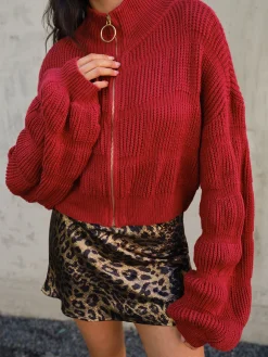 COMMENSE Mock Neck Zipper Short Cardigan* Cardigans|Sweaters & Cardigans