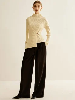 COMMENSE Mock-Neck Ribbed Cinched Sweater* Sweater Tops|Sweaters & Cardigans