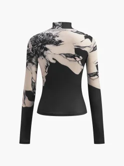COMMENSE Mock-Neck Tye Dye Printed Shirt* T-shirts|Tops