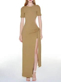 COMMENSE Modal Cutout Split Long Dress* Vacation Dresses|Summer Dresses