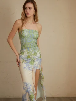 COMMENSE Monet Floral Print Split Midi Dress* Casual Dresses|Floral Dresses