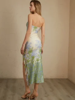 COMMENSE Monet Floral Print Split Midi Dress* Casual Dresses|Floral Dresses