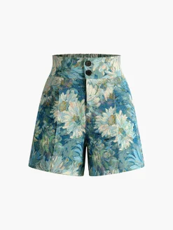 COMMENSE Monet Garden High Waist Shorts* Shorts|Bottoms