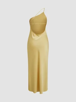 COMMENSE Moonlight Open Back Satin Slit Long Dress* Cocktail & Party Dresses|Summer Dresses