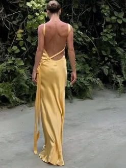 COMMENSE Moonlight Satin Dress Asymmetrical One Shoulder Long Dress* Black Dresses|Casual Dresses